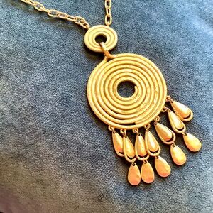 Stella & Dot Gold tone Circular Long Pendant Boho Necklace
